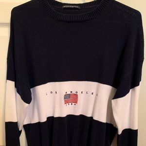 Brandy Melville Navy Blue and White Sweater